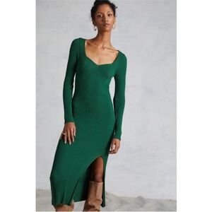 Anthropologie Green Ribbed Sweater Dress